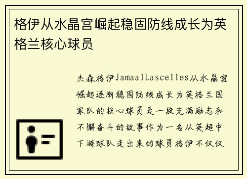格伊从水晶宫崛起稳固防线成长为英格兰核心球员